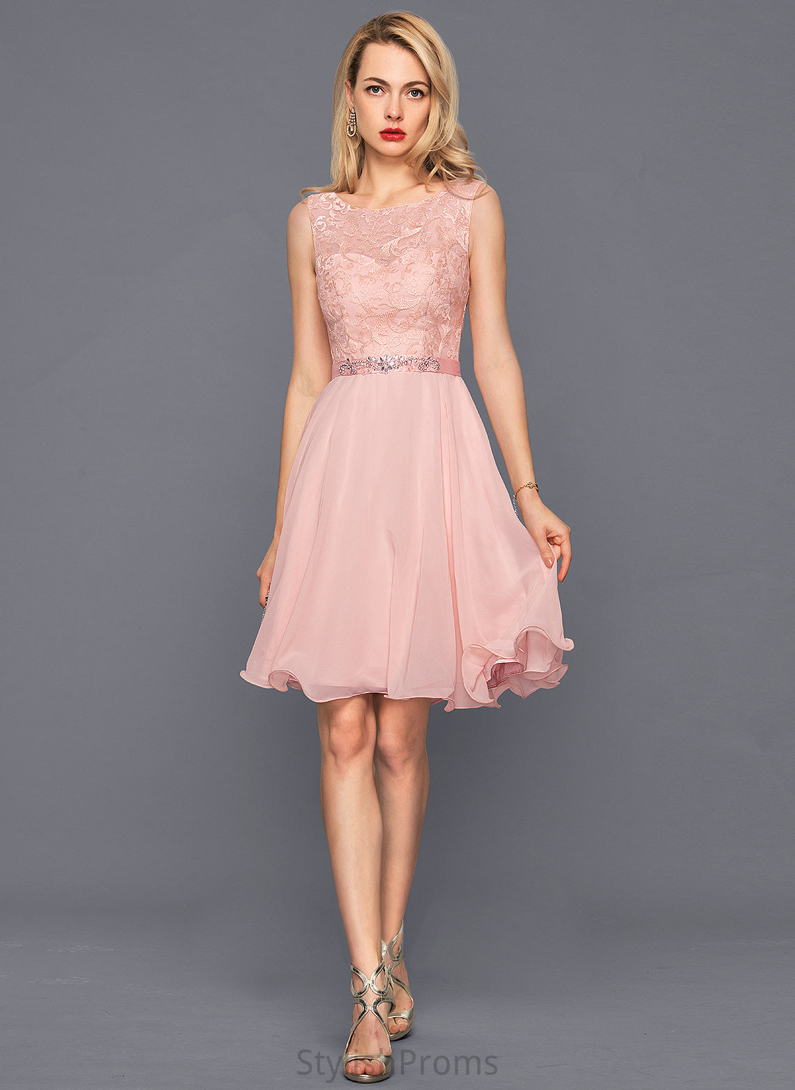 Neck Lace Scoop Chiffon Dress Cocktail Charmeuse Cocktail Dresses With Knee-Length A-Line Beading Sequins Brenda