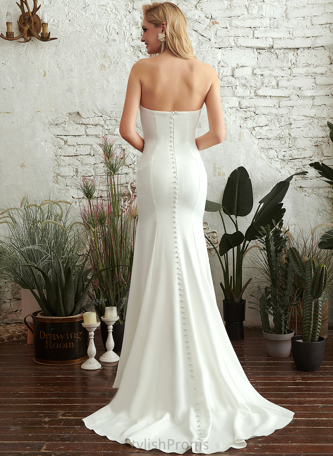 Crepe Strapless Sweep Wedding Brynlee Dress Wedding Dresses Trumpet/Mermaid Stretch Train