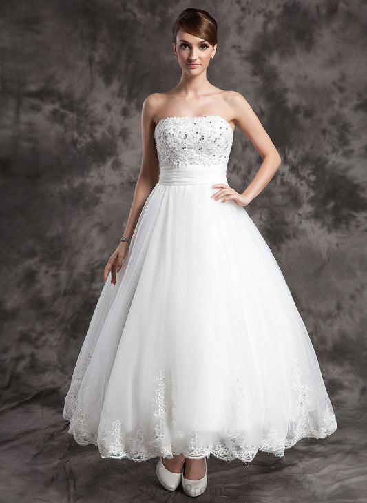 Gillian Strapless Dress Organza Ankle-Length Satin Ball-Gown/Princess Beading Lace Wedding Wedding Dresses With