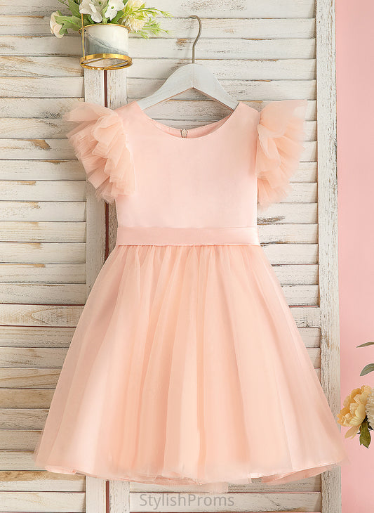 Tulle Sleeves Dress Short A-Line Flower Girl Dresses Fatima Girl Neck Flower Scoop - Knee-length