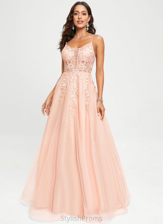 A-Line Prom Dresses Scoop Abagail With Floor-Length Lace Tulle Sequins