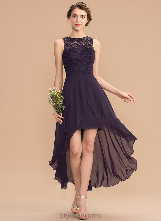 Asymmetrical Lace Cocktail Dresses Scoop Neck Cocktail A-Line Dress Chiffon Marian