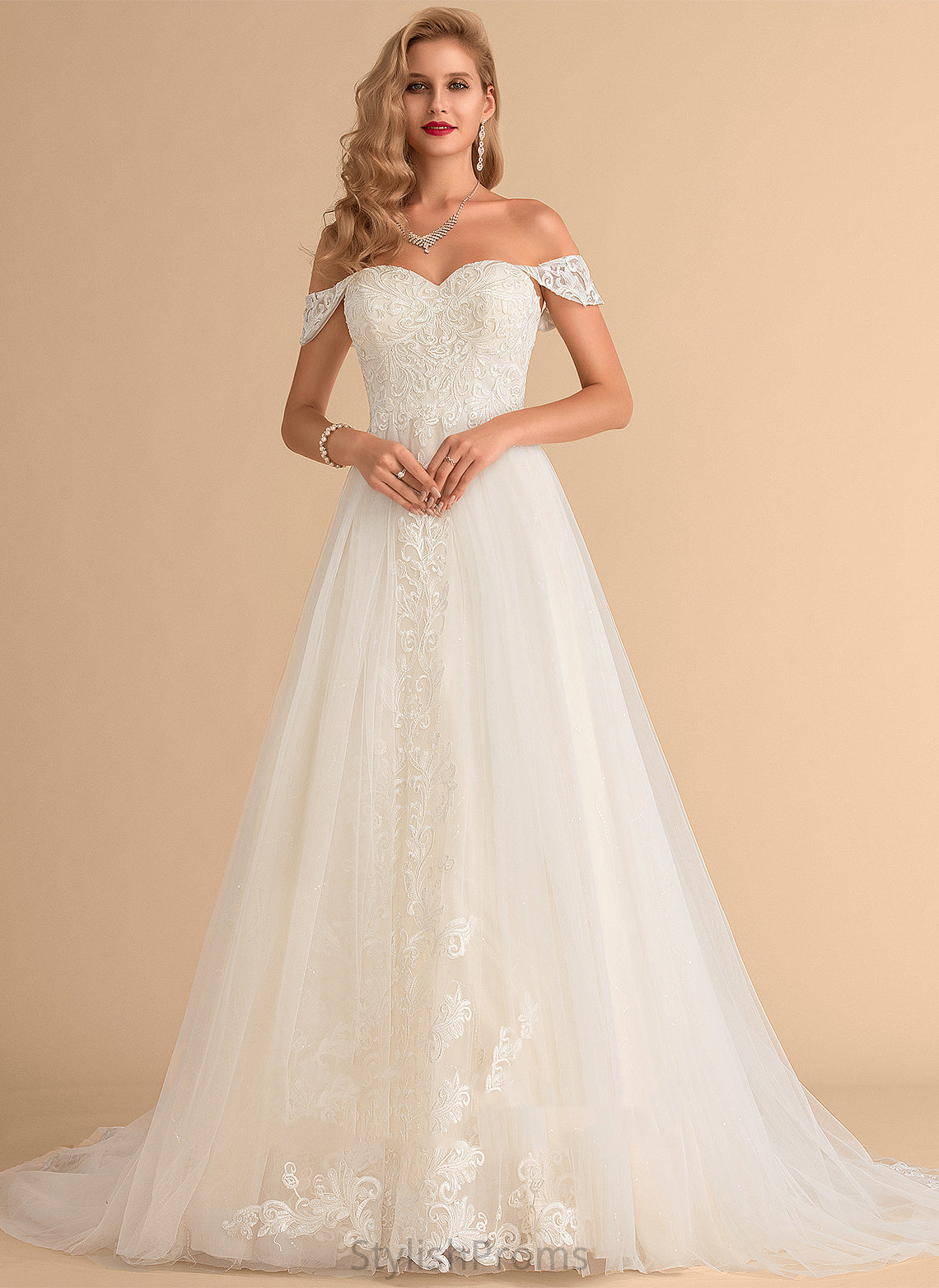 Rowan Wedding Dresses Court Wedding With Ball-Gown/Princess Off-the-Shoulder Dress Sequins Lace Tulle Train