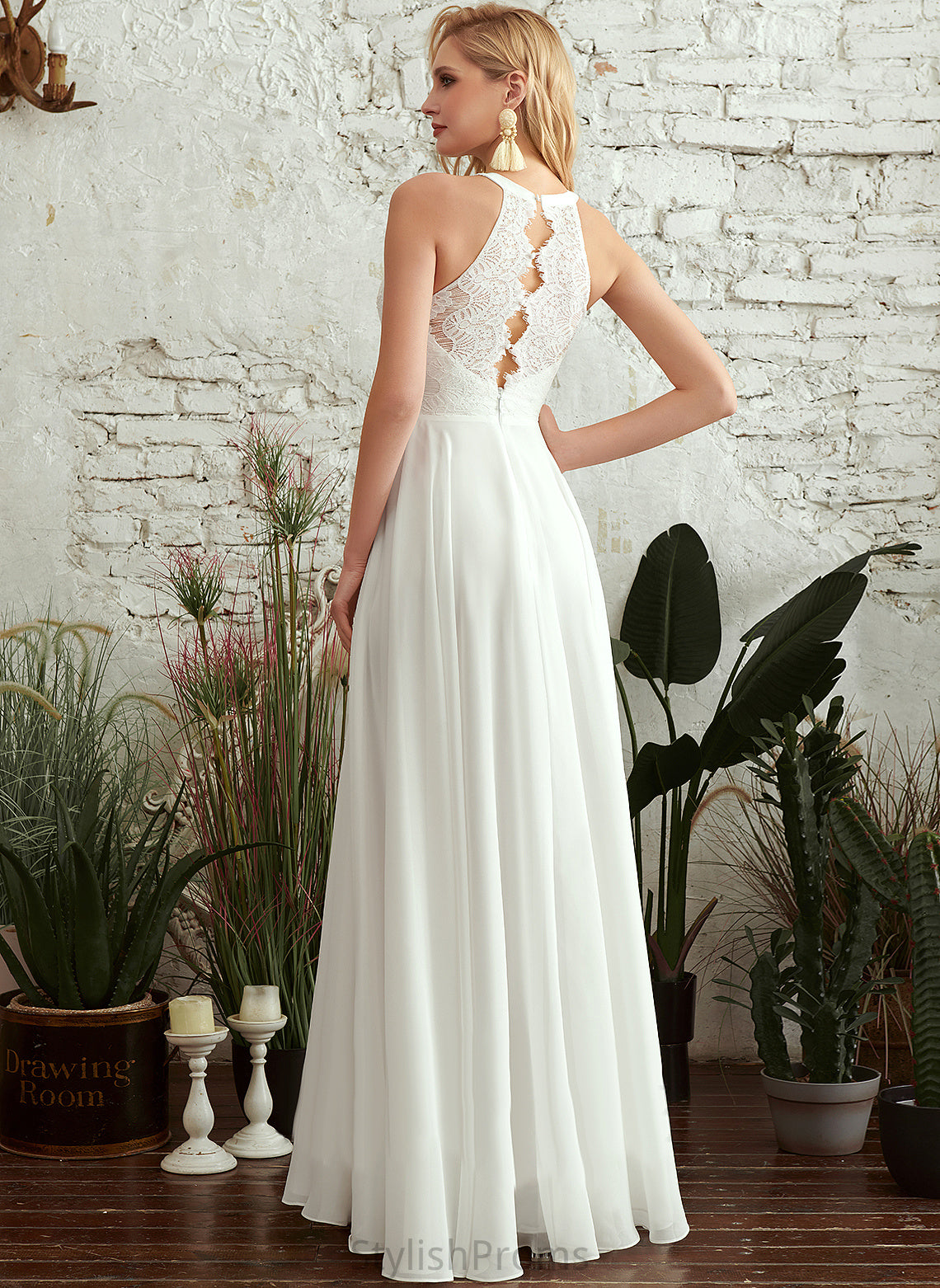 Dress Chiffon Floor-Length Wedding Wedding Dresses Scoop Laney A-Line Lace