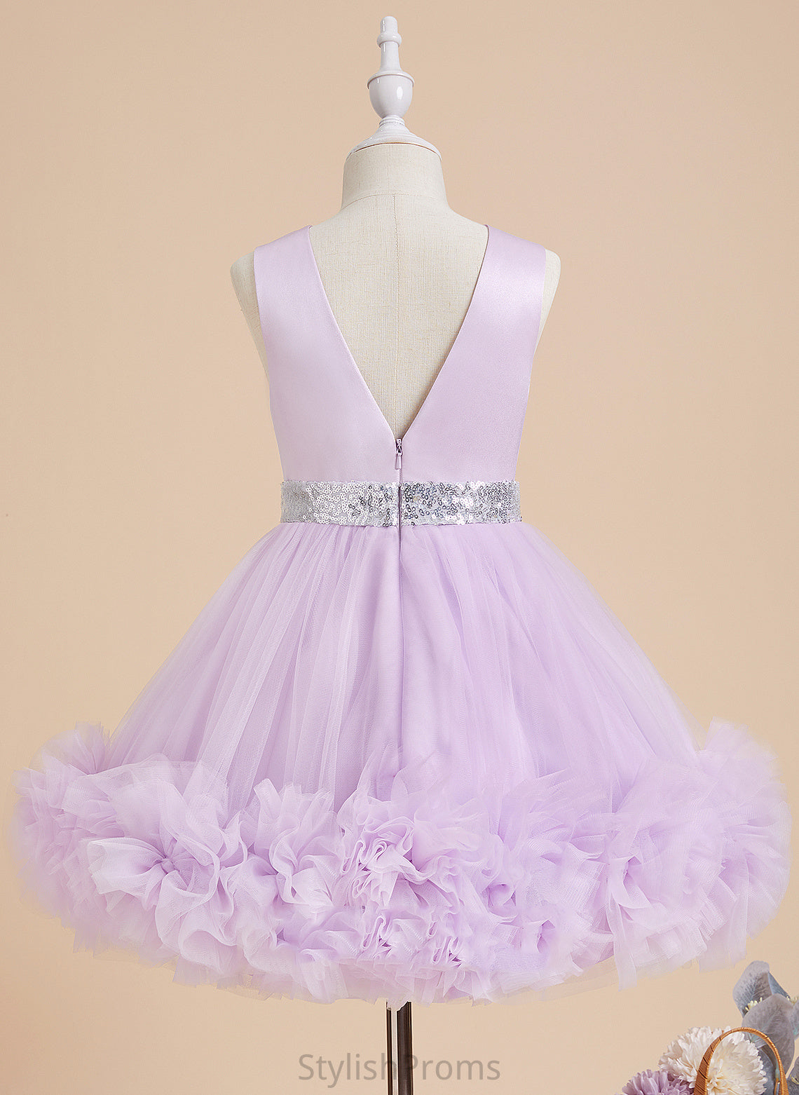 Flower Girl Dresses Nathalie Ball-Gown/Princess With Flower Knee-length Scoop Flower(s)/Sequins - Girl Dress Satin/Tulle Sleeveless Neck