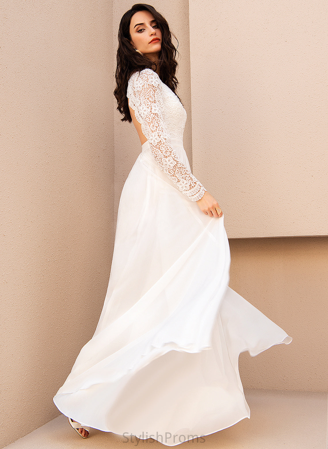 Dress Wedding Dresses Lace Chiffon A-Line Jordin Wedding Floor-Length V-neck