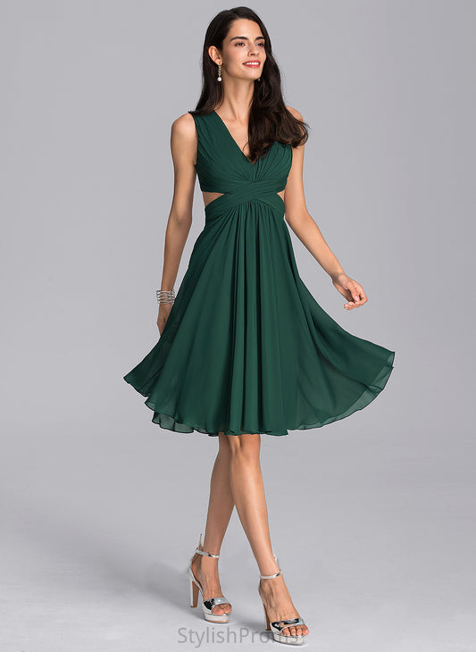 Ashleigh Chiffon Dress Cocktail Ruffle Cocktail Dresses V-neck With Knee-Length A-Line