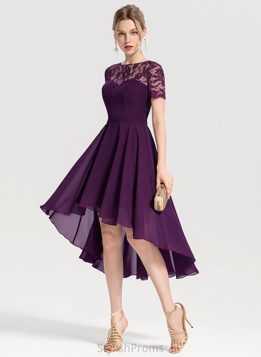 Karsyn Scoop Neck Dress Lace With Chiffon Cocktail Asymmetrical A-Line Cocktail Dresses Lace