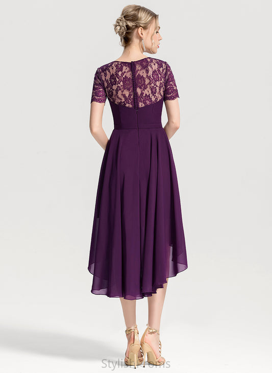 Silhouette Length Scoop Lace Neckline Asymmetrical Straps&Sleeves Fabric A-Line Genevieve Sleeveless Floor Length Bridesmaid Dresses