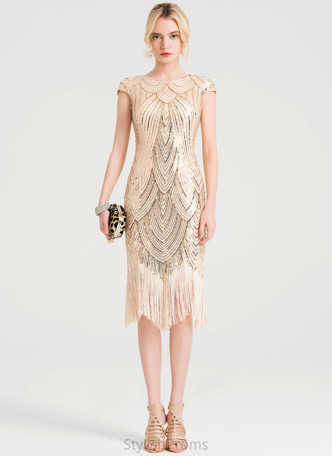 Cocktail Dresses Sheath/Column Gia Dress Knee-Length Sequined Neck Cocktail Scoop