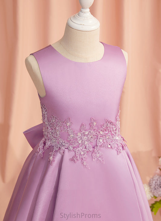 A-Line Sleeveless Dress Asymmetrical Cloe - Lace/Beading/Bow(s) Flower Girl Satin/Tulle Flower Girl Dresses Neck Scoop With