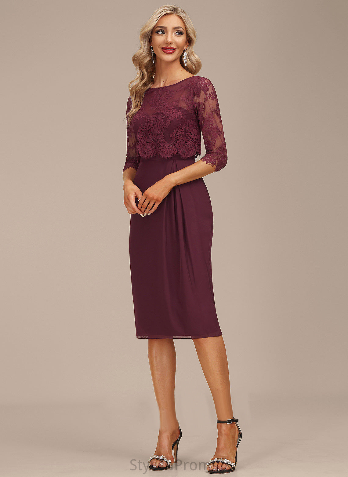 Cocktail Dresses Scoop Jaqueline With Knee-Length Ruffle Neck Chiffon Cocktail Lace Sheath/Column Dress