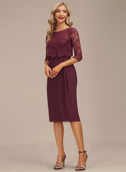 Cocktail Dresses Scoop Jaqueline With Knee-Length Ruffle Neck Chiffon Cocktail Lace Sheath/Column Dress