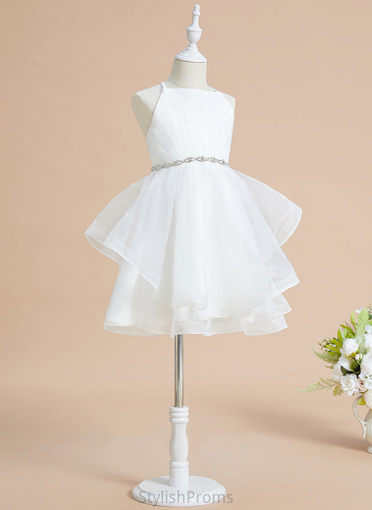 Flower With A-Line Carla Dress Beading Neckline Square - Tulle Knee-length Girl Sleeveless Flower Girl Dresses