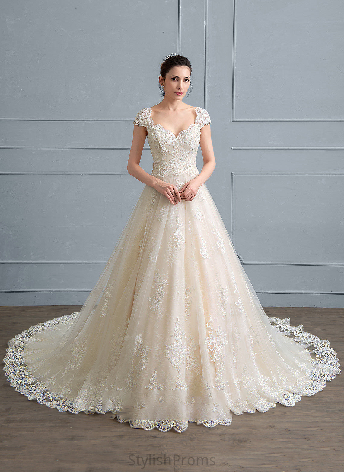 Lace Wedding Ball-Gown/Princess With Cathedral Beading Kara Sequins Sweetheart Wedding Dresses Train Dress Tulle