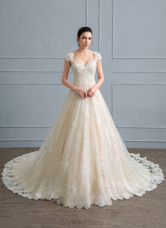 Lace Wedding Ball-Gown/Princess With Cathedral Beading Kara Sequins Sweetheart Wedding Dresses Train Dress Tulle