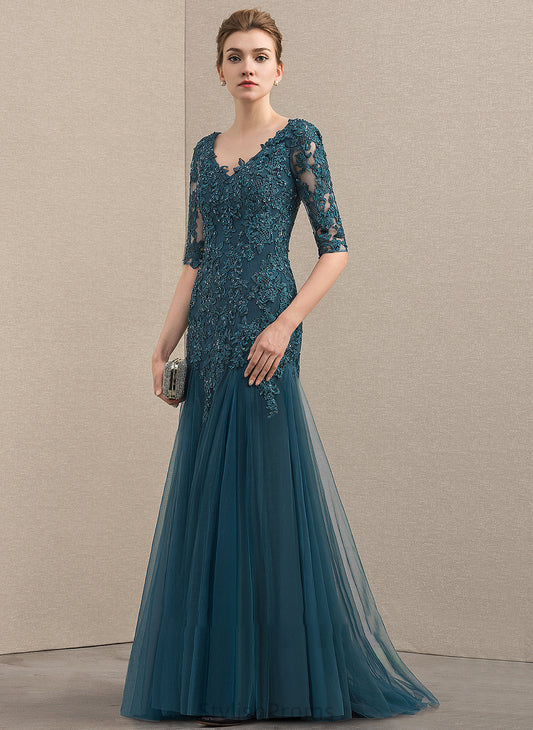 Sequins Sweep Tulle With Mother Lace Train the V-neck Trumpet/Mermaid Donna Mother of the Bride Dresses of Bride Beading Dress