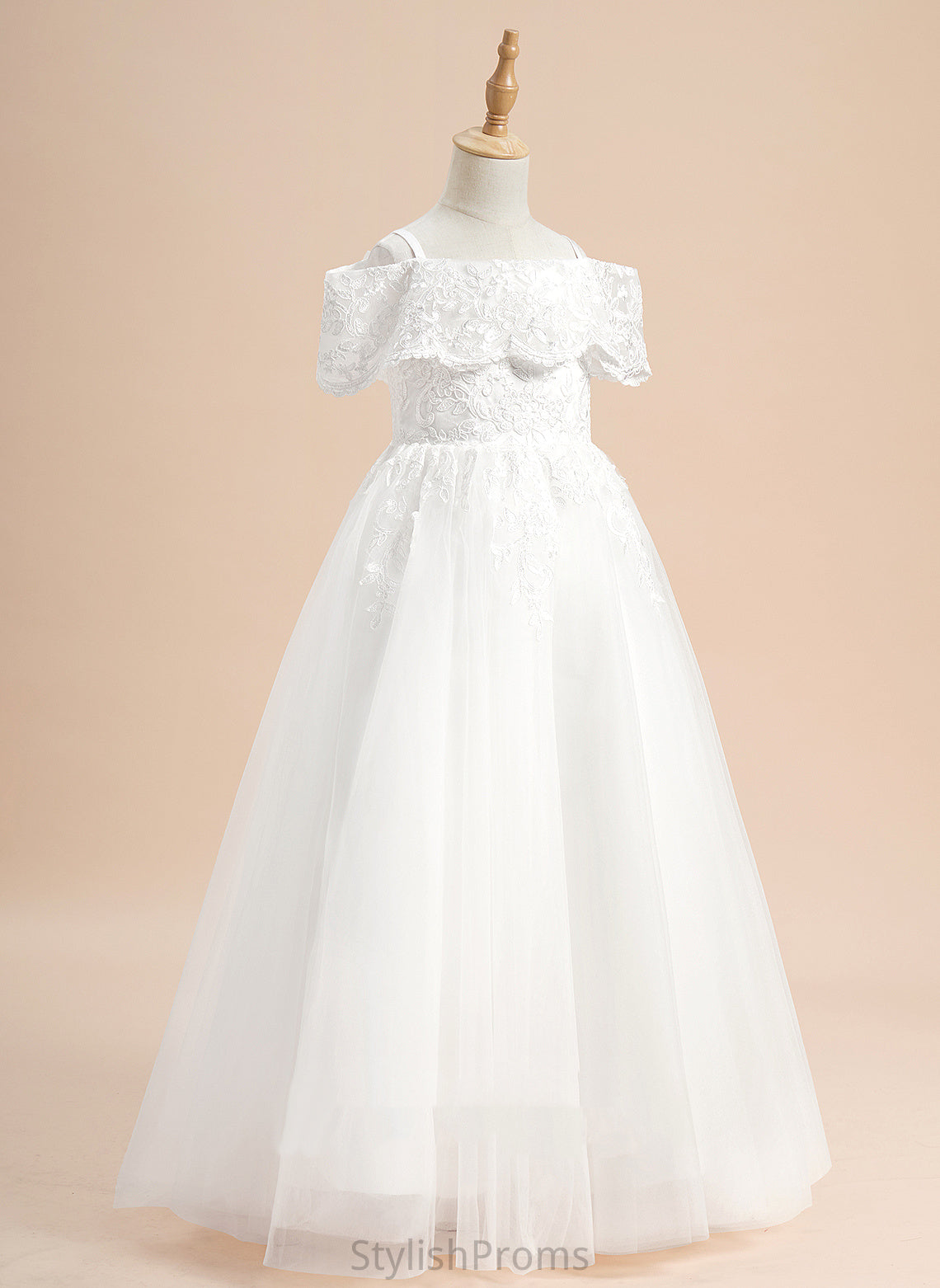 Jocelynn Girl Sleeves - Ball-Gown/Princess Lace Off-the-Shoulder Flower Girl Dresses Tulle Short Flower With Floor-length Dress