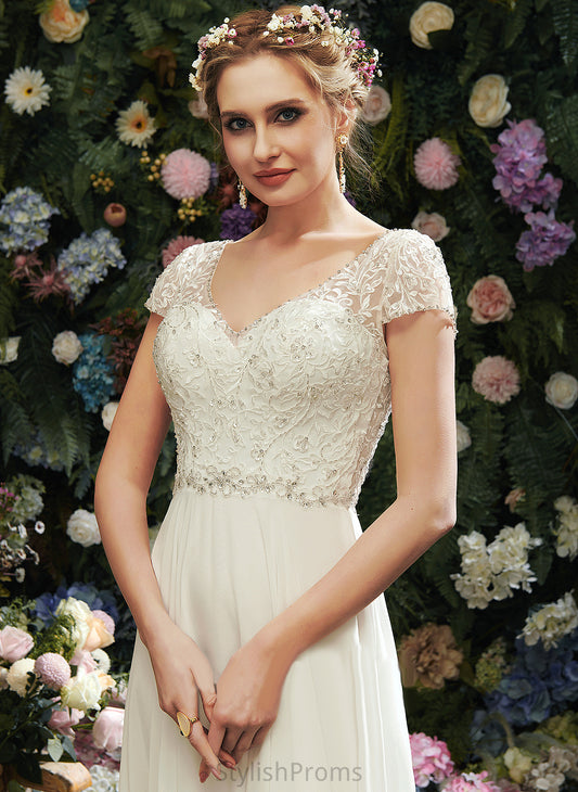 Dress Floor-Length V-neck Chiffon A-Line Sequins With Bethany Wedding Dresses Lace Wedding Beading