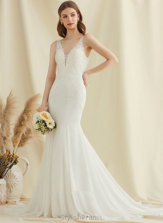 Chiffon Dress Court V-neck Wedding Dresses Lace Jayla Train Trumpet/Mermaid Wedding