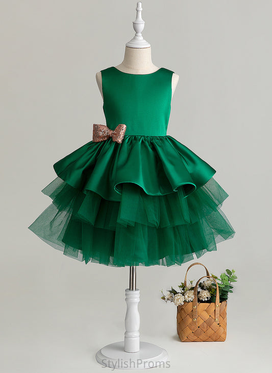 Flower Knee-length Neck Myah Ball-Gown/Princess Bow(s) With Flower Girl Dresses Scoop Tulle - Girl Dress Sleeveless