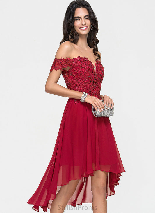 Makaila A-Line Cocktail Dresses Dress Asymmetrical Beading Chiffon With Cocktail Off-the-Shoulder Lace