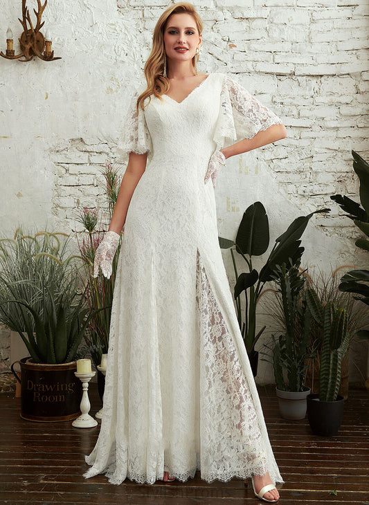 V-neck Dress Lace Front With Sheath/Column Sweep Wedding Dresses Split Train Chloe Wedding