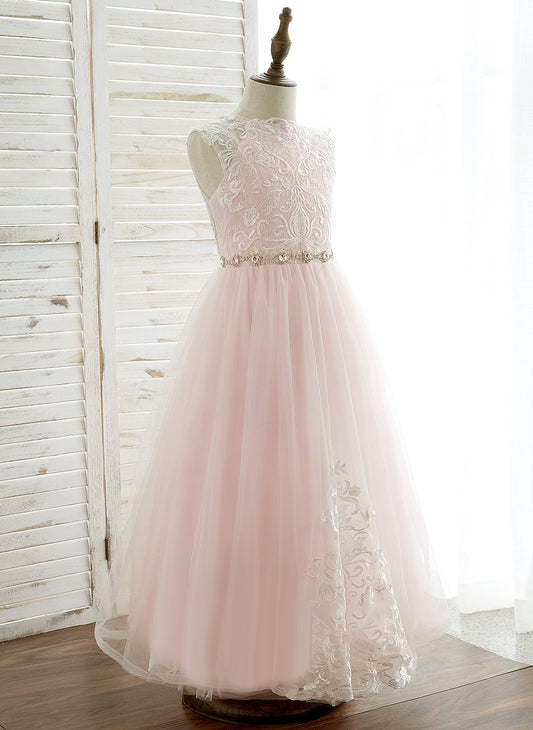 With Dress Flower A-Line/Princess Rhinestone Sleeveless Frederica Flower Girl Dresses Neck Girl Scoop Ankle-length - Tulle/Lace