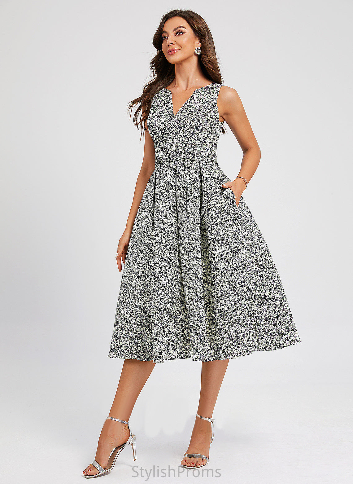 Fernanda Cocktail Dresses Pockets Knee-Length Bow(s) A-Line With V-neck Satin Dress Cocktail