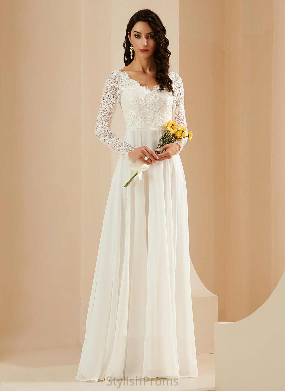 Lace Mya With V-neck Wedding Dresses Dress Chiffon Train A-Line Sweep Wedding