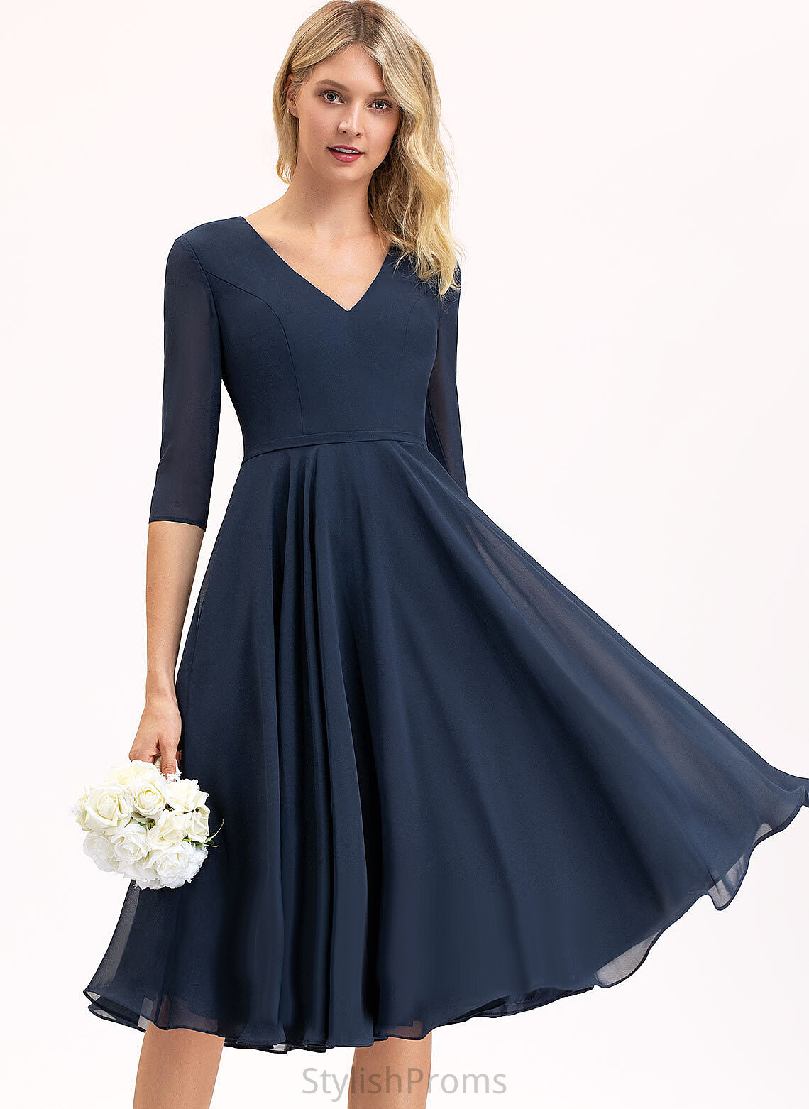 A-Line Cocktail Dresses With Tricia Cocktail V-neck Knee-Length Pockets Chiffon Dress