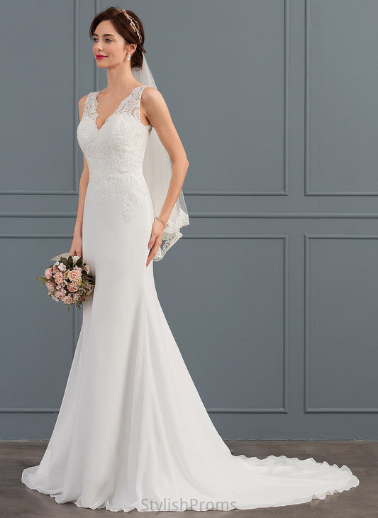 Dress Trumpet/Mermaid Yoselin Wedding Dresses Train Chiffon Wedding V-neck Court