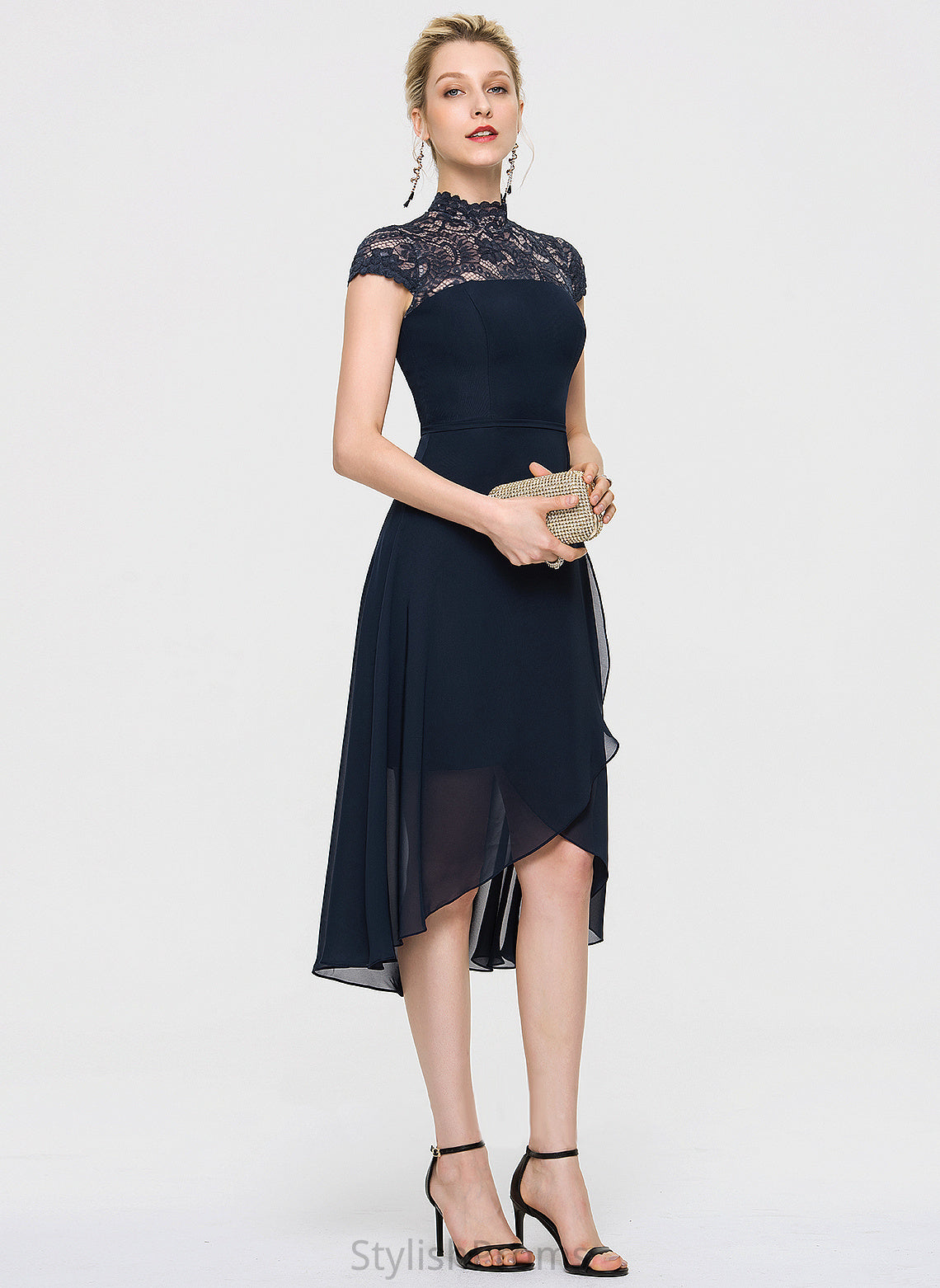 High Cocktail Cocktail Dresses Neck A-Line Abbie Chiffon Dress Asymmetrical