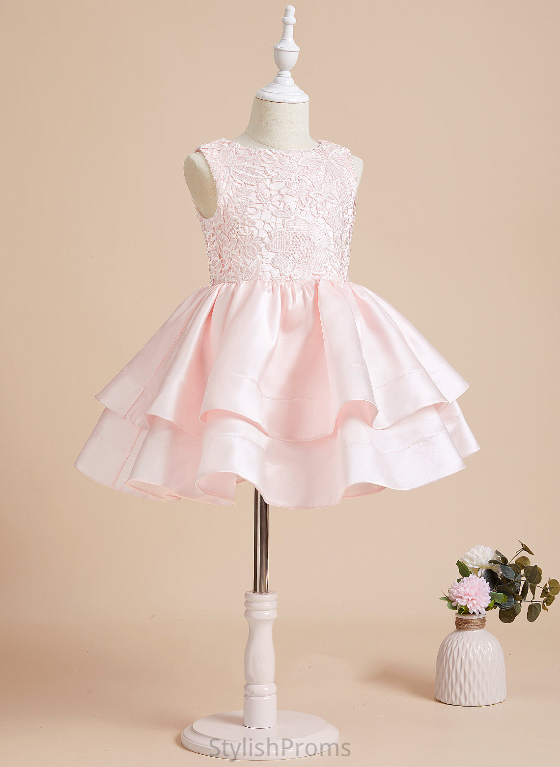 Flower Girl Dresses Flower Neck Scoop Zaria - Girl Satin/Lace Sleeveless Short/Mini Dress A-Line