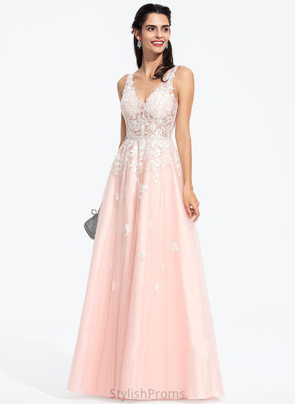 Prom Dresses Sequins Tulle V-neck With Abagail Ball-Gown/Princess Floor-Length Beading Lace