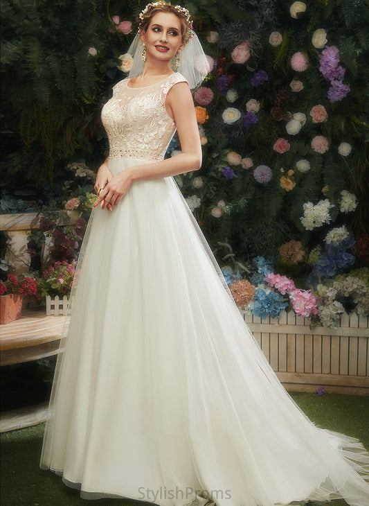 Wedding Dresses Wedding A-Line Dress Illusion Tricia Lace Train Beading With Court Sequins