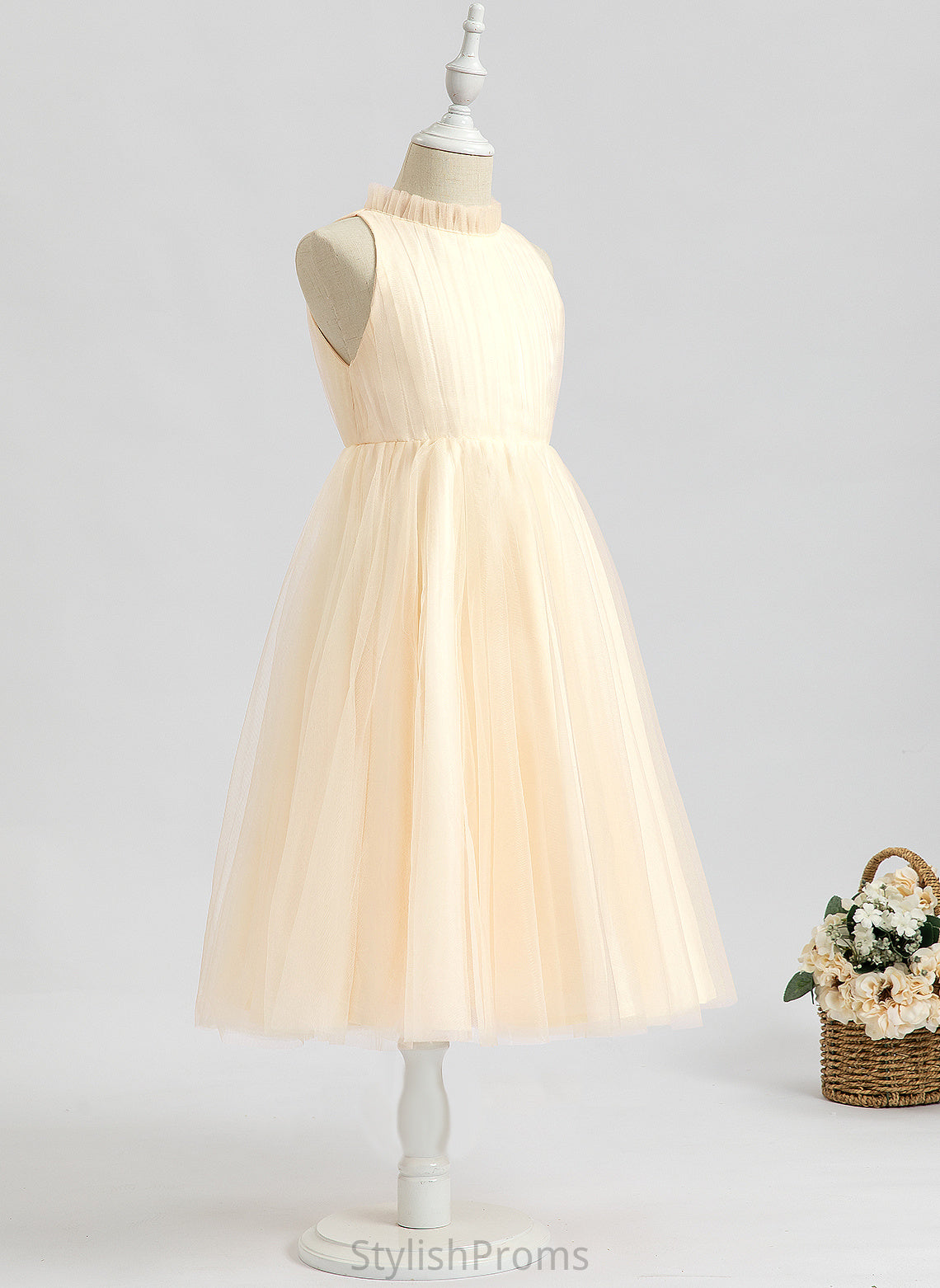 Flower Girl Dresses Sleeveless High - Tulle Dress Chasity A-Line Flower Tea-length Girl Neck