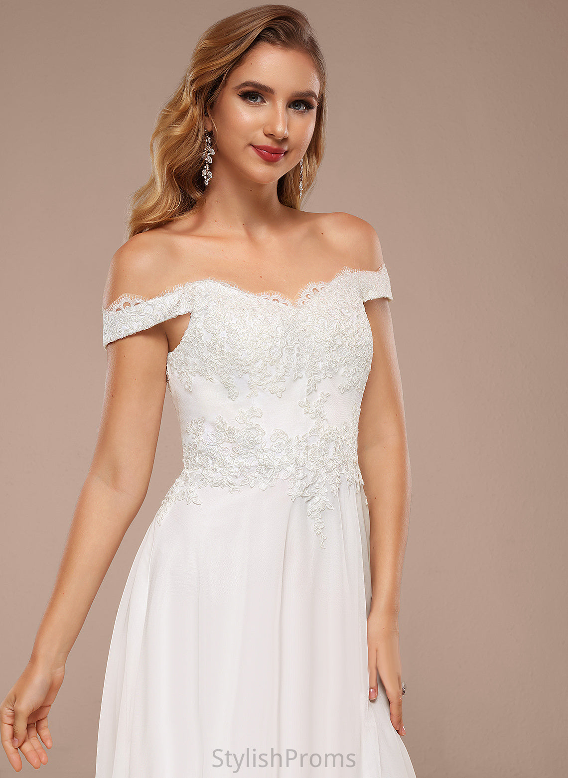 Wedding Dresses Lace Floor-Length Off-the-Shoulder Dress Wedding Sequins Chiffon With Henrietta A-Line