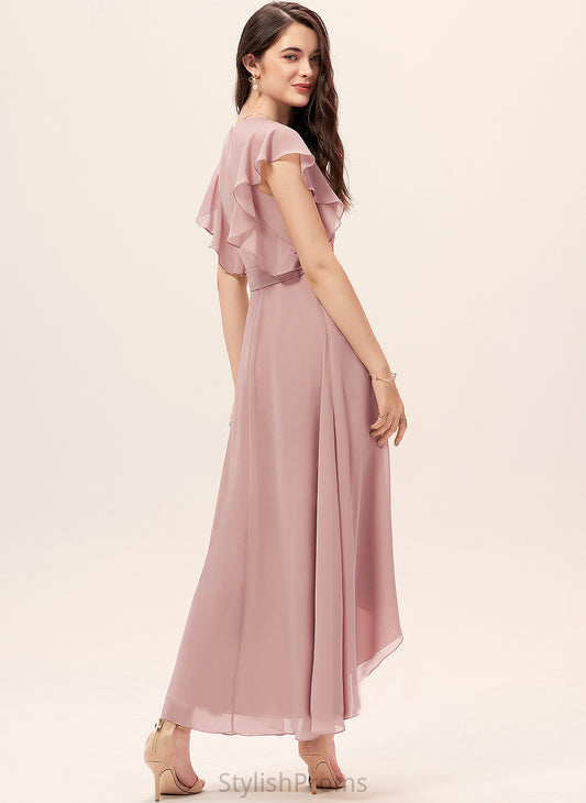 Dress Asymmetrical Chiffon Janey Ruffle Cocktail Dresses With V-neck Cocktail A-Line