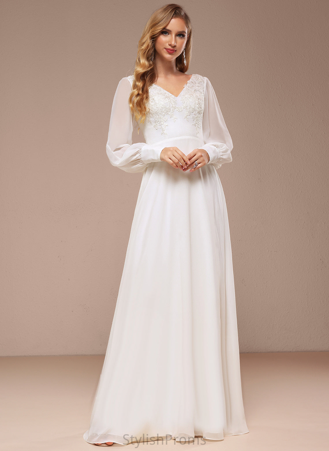 Wedding Dresses V-neck Vicky Floor-Length A-Line With Dress Lace Wedding Chiffon Sequins