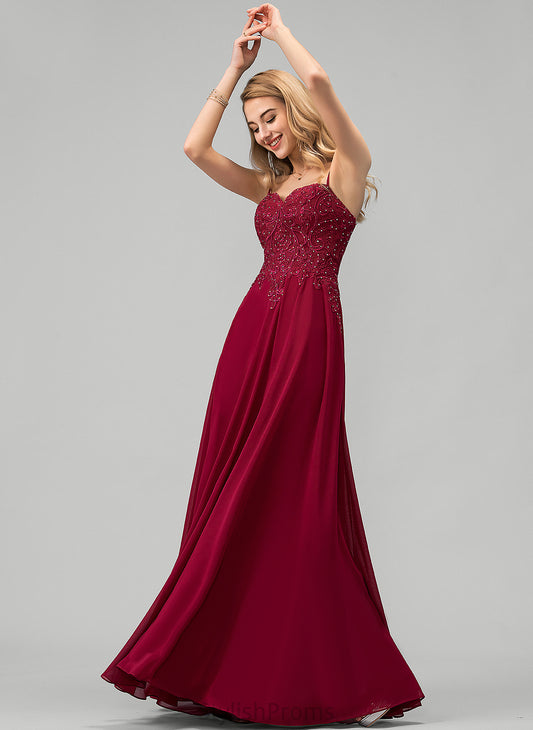 With Floor-Length Chiffon Muriel Lace A-Line Sweetheart Rhinestone Prom Dresses