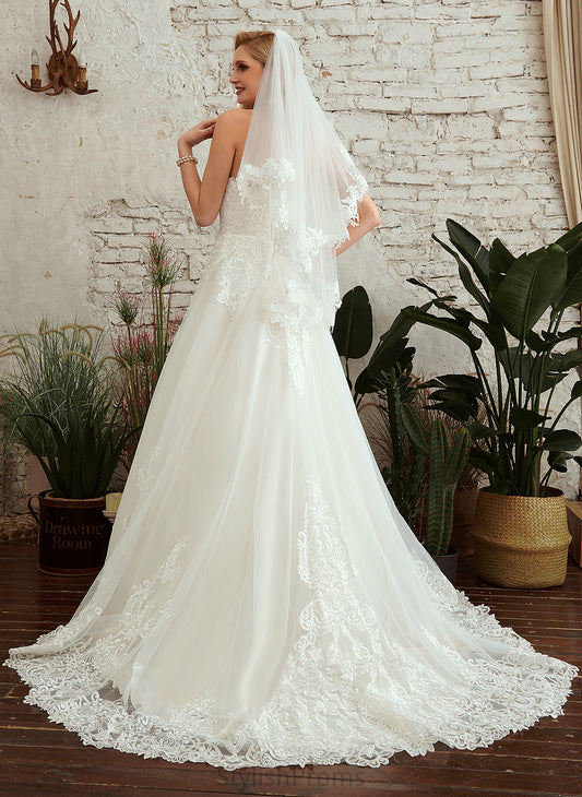 A-Line Court Tulle Train Adriana Wedding Dresses With Lace Wedding Sweetheart Dress