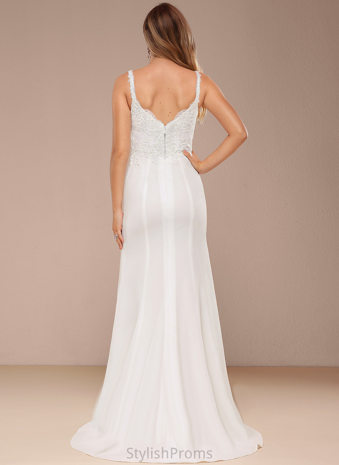 Wedding Dresses Brenda Train Sequins Sweep Lace Chiffon V-neck Dress Wedding With Trumpet/Mermaid