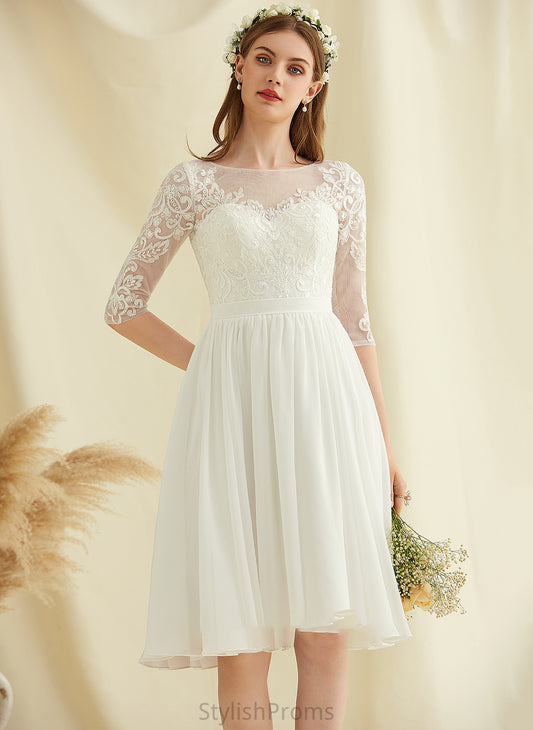 Estrella Sequins Dress Chiffon Wedding Dresses A-Line With Knee-Length Lace Wedding