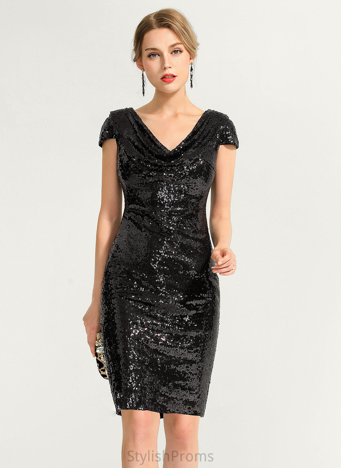 Neck Sequined Cocktail Dresses Arielle Dress Cowl Knee-Length Cocktail Sheath/Column