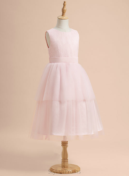 Knee-length Scoop Lace Lilly Flower - With Flower Girl Dresses Neck Girl Sleeveless A-Line Dress Satin/Tulle