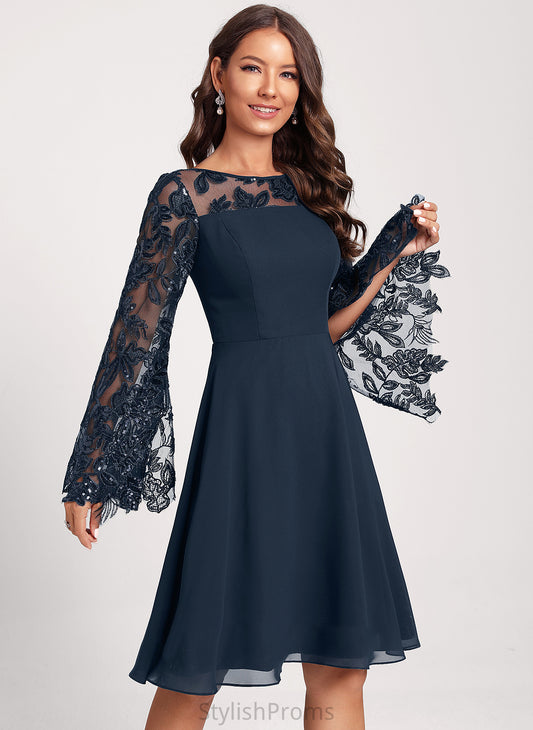 Knee-Length Neck Kaliyah Lace A-Line Dress With Club Dresses Sequins Cocktail Chiffon Scoop