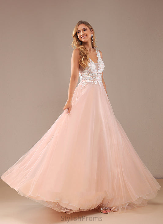 Ball-Gown/Princess V-neck Wedding Dresses Tulle Court Dress Train With Sequins Elianna Lace Lace Wedding