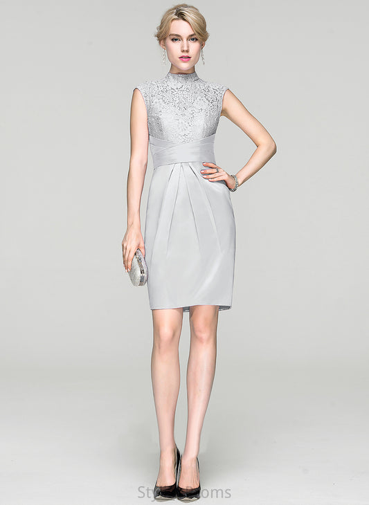 Dress Cocktail Dresses Sheath/Column Neck Kaylie Knee-Length With Ruffle Lace Cocktail Charmeuse High