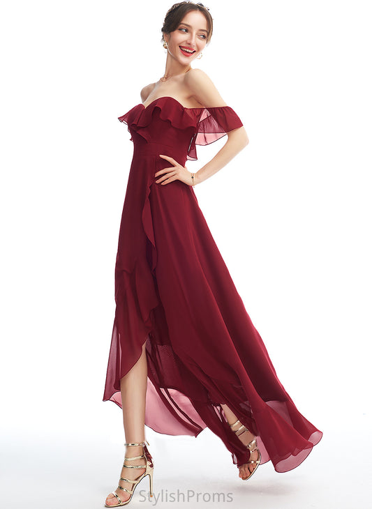 A-Line Front Cocktail Split Asymmetrical Ruffle With Cocktail Dresses Lilly Dress Off-the-Shoulder Chiffon